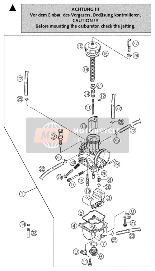 KTM 125 SXS Europe 2003 Carburettor for a 2003 KTM 125 SXS Europe