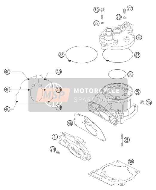 KTM 125 SXS Europe 2005 Cilindro para un 2005 KTM 125 SXS Europe