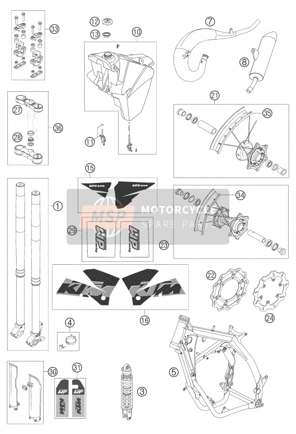 KTM 125 SXS Europe 2005 Nouvelles pièces pour un 2005 KTM 125 SXS Europe