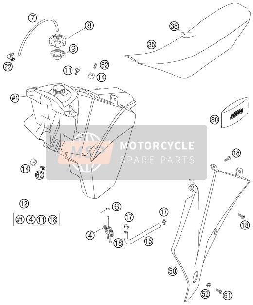 KTM 125 SXS Europe 2006 TANK, SITZ für ein 2006 KTM 125 SXS Europe