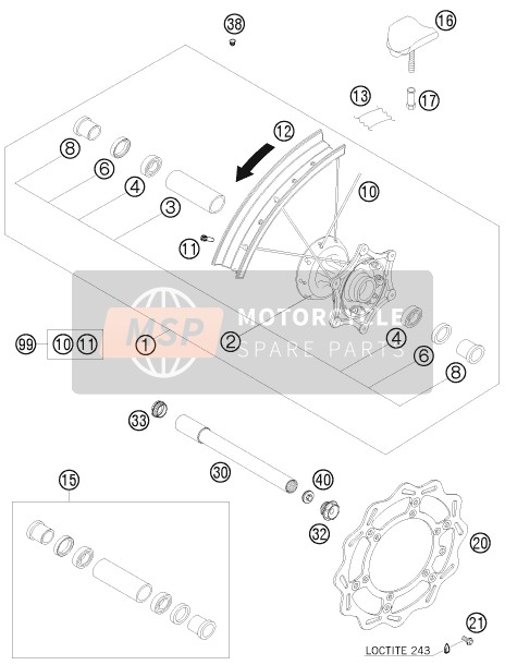 KTM 125 SXS Europe 2008 Voorwiel voor een 2008 KTM 125 SXS Europe