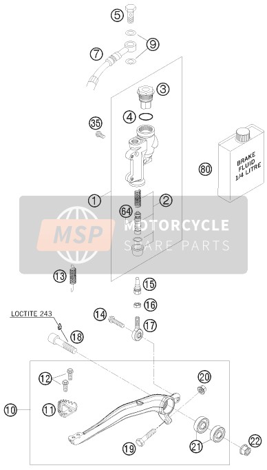 KTM 125 SXS Europe 2008 Commande de frein arrière pour un 2008 KTM 125 SXS Europe