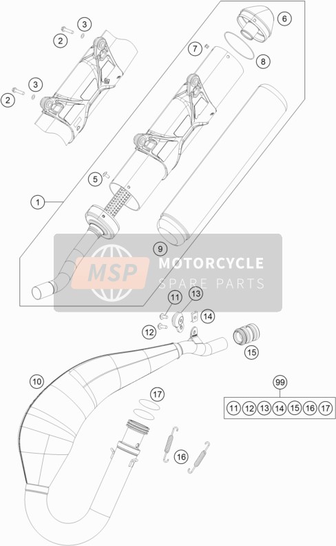 KTM 125 XC-W Europe 2017 Sistema de escape para un 2017 KTM 125 XC-W Europe