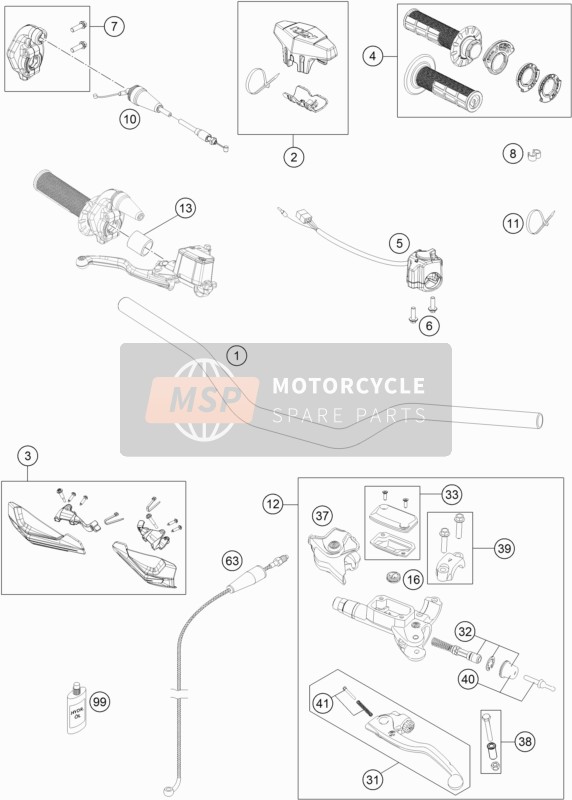 KTM 125 XC-W Europe 2017 Handlebar, Controls for a 2017 KTM 125 XC-W Europe