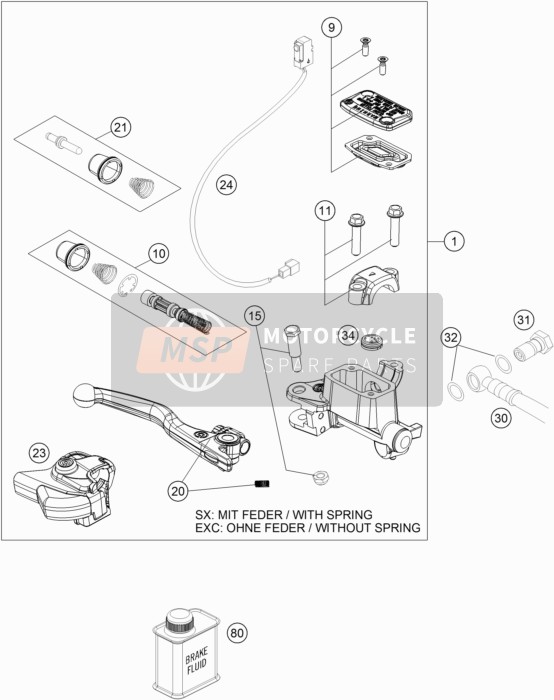 KTM 125 XC-W Europe 2018 Commande de frein avant pour un 2018 KTM 125 XC-W Europe