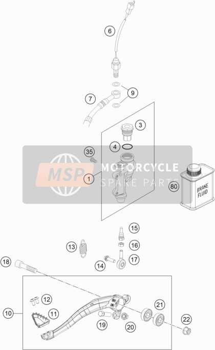 KTM 125 XC-W Europe 2018 Commande de frein arrière pour un 2018 KTM 125 XC-W Europe