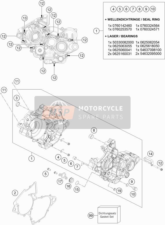 KTM 125 XC-W Europe 2019 Cassa del motore per un 2019 KTM 125 XC-W Europe