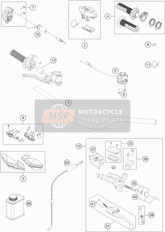 KTM 125 XC-W Europe 2019 Handlebar, Controls for a 2019 KTM 125 XC-W Europe