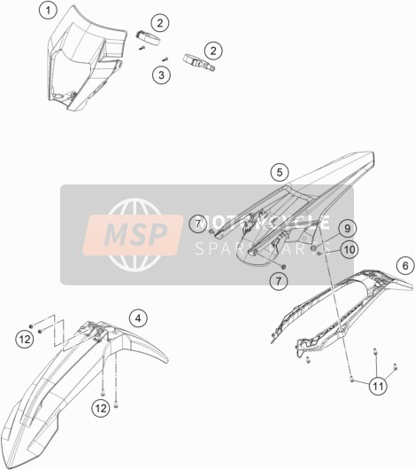 KTM 125 XC-W Europe 2019 Masker, Spatborden voor een 2019 KTM 125 XC-W Europe