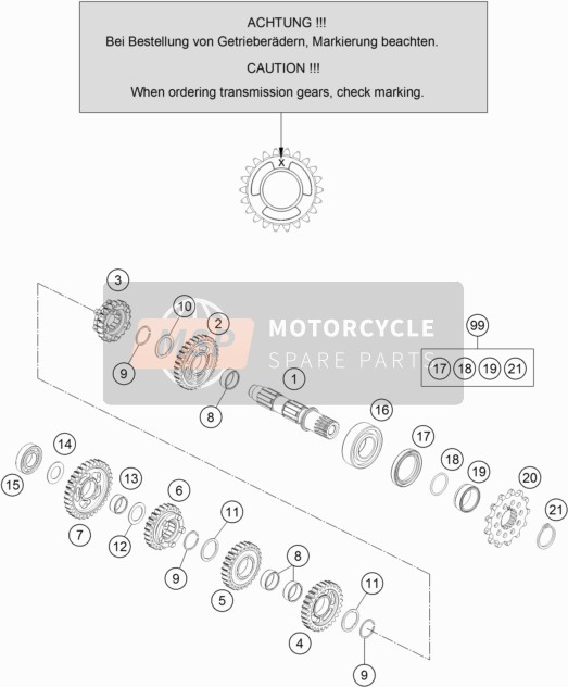 KTM 125 XC-W Europe 2019 Transmisión II - Eje contrario para un 2019 KTM 125 XC-W Europe