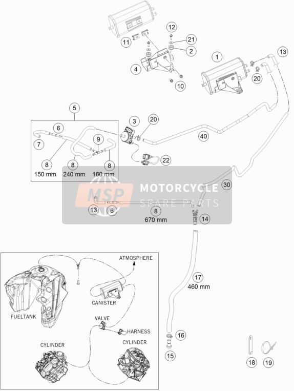 KTM 1290 S Adventure S, orange China 2019 Evaporative Canister for a 2019 KTM 1290 S Adventure S, orange China