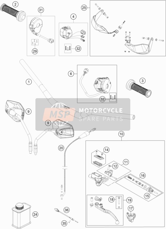 KTM 1290 S Adventure S, orange China 2019 Handlebar, Controls for a 2019 KTM 1290 S Adventure S, orange China