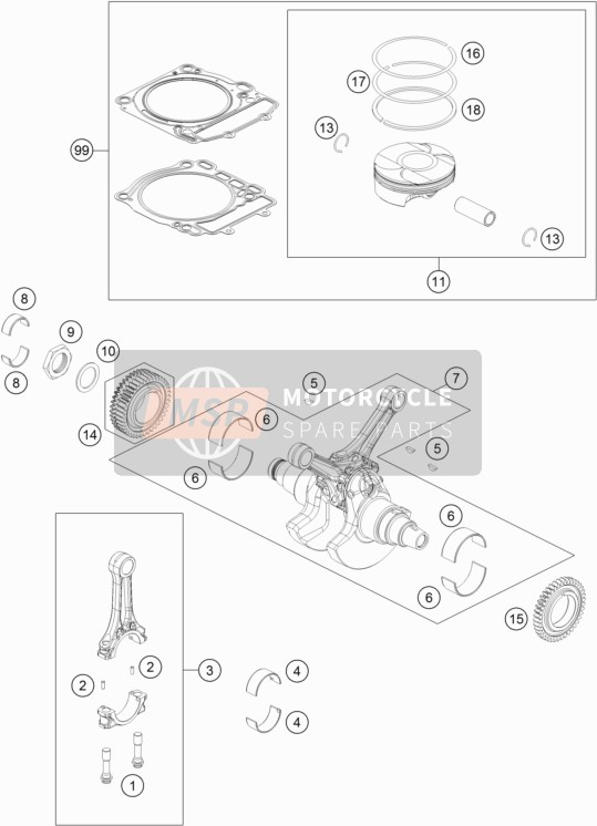 KTM 1290 S Adventure S, silver  2019 Crankshaft, Piston for a 2019 KTM 1290 S Adventure S, silver 