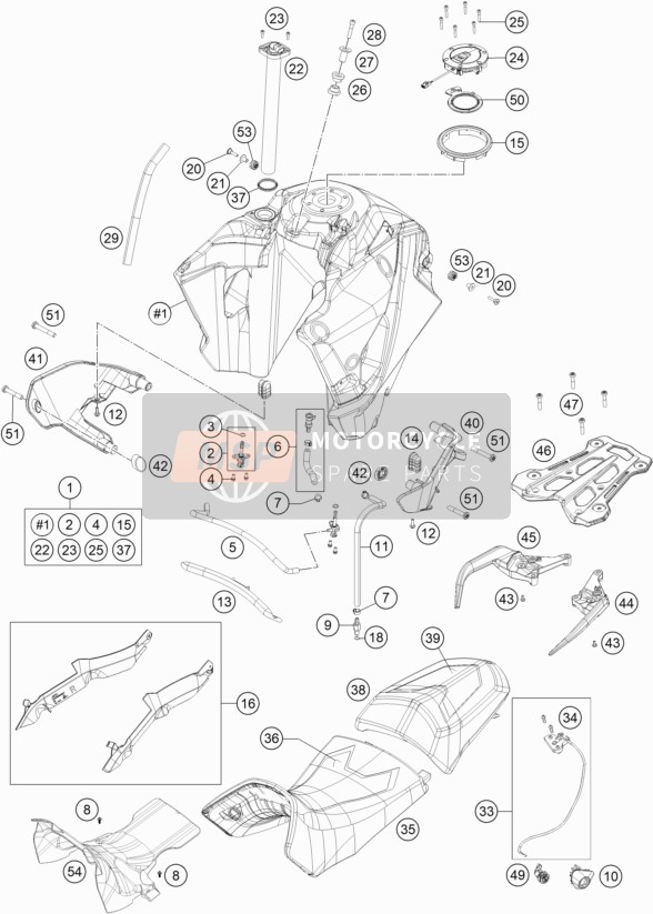 KTM 1290 S Adventure S, silver  2019 Carro armato, posto a sedere per un 2019 KTM 1290 S Adventure S, silver 