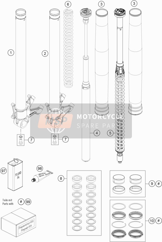 KTM 1290 SUPER ADV. S ORANGE China 2017 Front Fork Disassembled for a 2017 KTM 1290 SUPER ADV. S ORANGE China