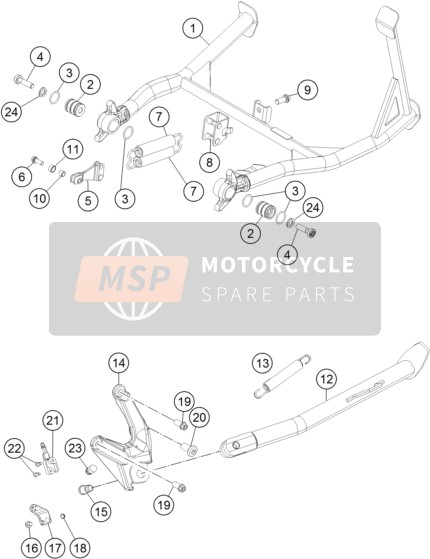 KTM 1290 SUPER ADVENTURE R TKC Europe 2017 SEITENSTÄNDER/STÄNDER MITTE für ein 2017 KTM 1290 SUPER ADVENTURE R TKC Europe