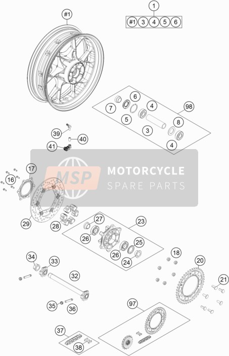 KTM 1290 Super Adventure S, orange USA 2019 Achterwiel voor een 2019 KTM 1290 Super Adventure S, orange USA