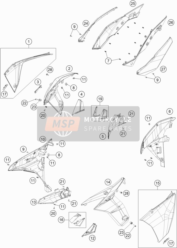 KTM 1290 Super Adventure S, silver USA 2019 Garniture latérale pour un 2019 KTM 1290 Super Adventure S, silver USA