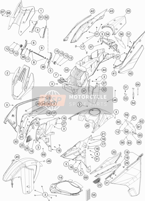 KTM 1290 SUPER ADVENTURE WH ABS Australia 2016 Mask, Fenders for a 2016 KTM 1290 SUPER ADVENTURE WH ABS Australia