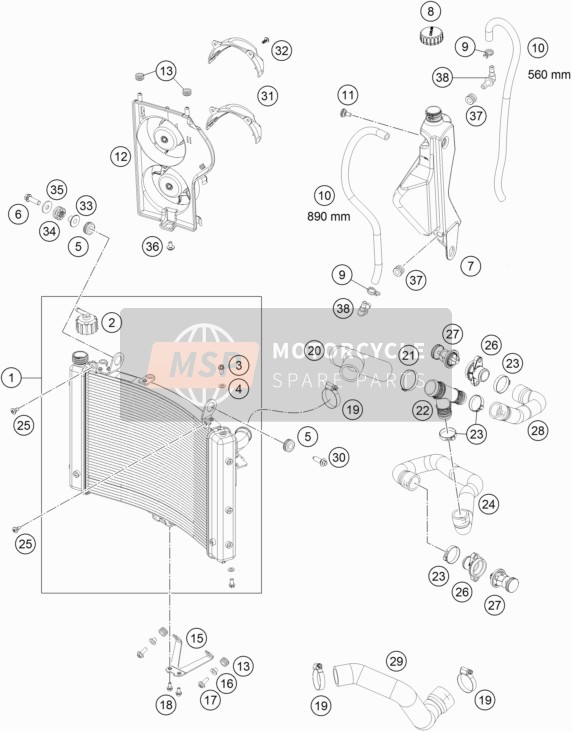 KTM 1290 Super Duke GT, black China 2018 Cooling System for a 2018 KTM 1290 Super Duke GT, black China