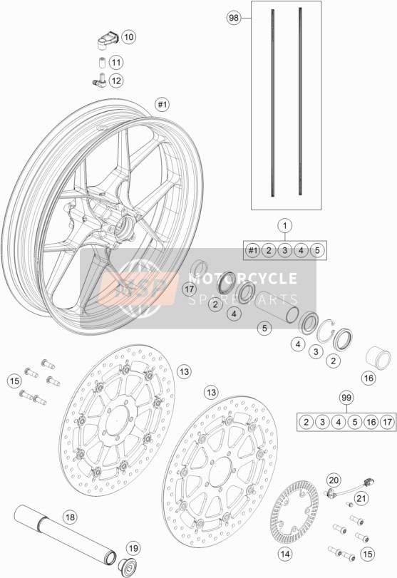 KTM 1290 Super Duke GT, black USA 2018 Front Wheel for a 2018 KTM 1290 Super Duke GT, black USA