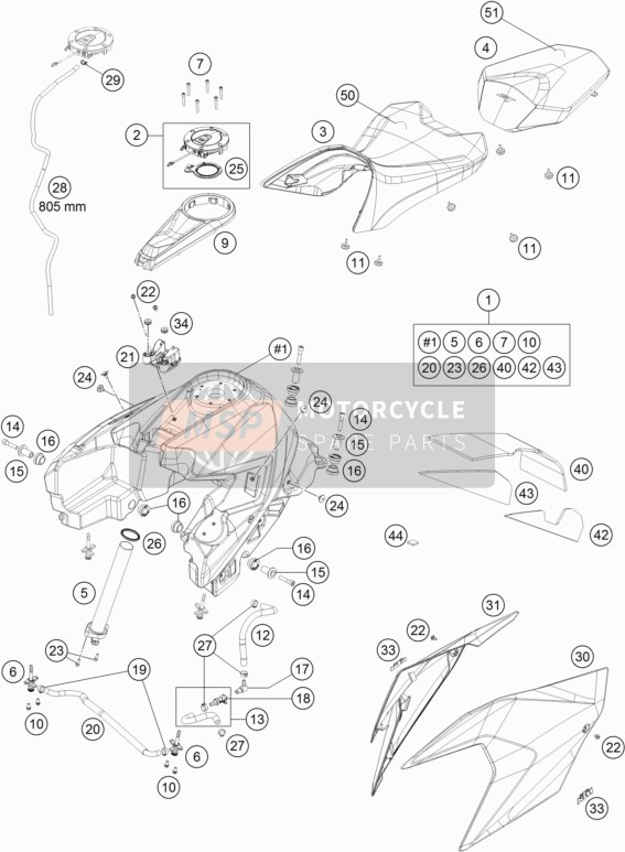 KTM 1290 Super Duke GT, black Japan 2019 Réservoir, Siège pour un 2019 KTM 1290 Super Duke GT, black Japan