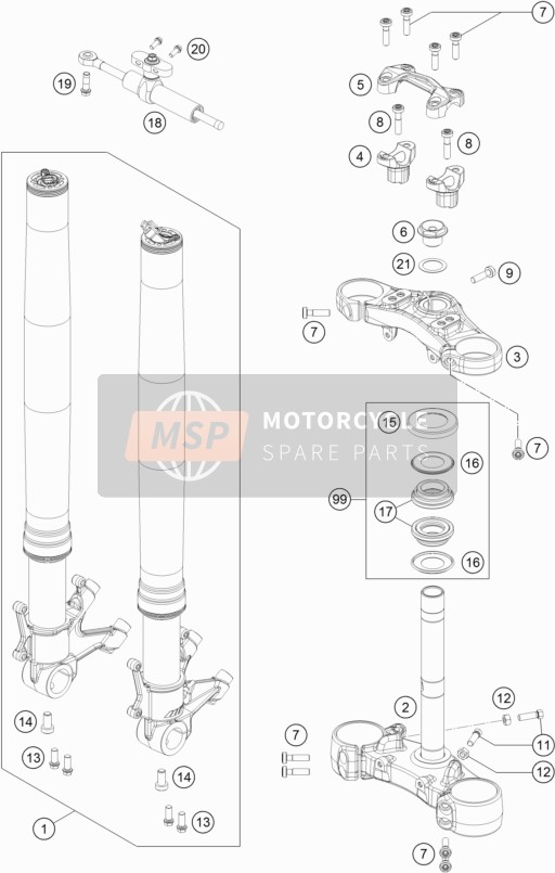 KTM 1290 SUPER DUKE GT GREY Japan 2017 VORDERRADGABEL, GABELBRÜCKE für ein 2017 KTM 1290 SUPER DUKE GT GREY Japan