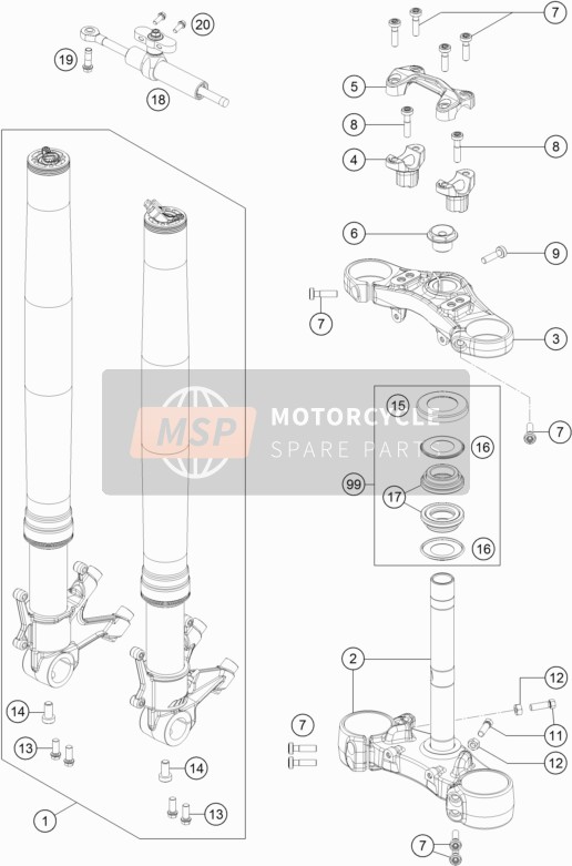 KTM 1290 SUPER DUKE GT OR. ABS Japan 2016 Front Fork, Triple Clamp for a 2016 KTM 1290 SUPER DUKE GT OR. ABS Japan