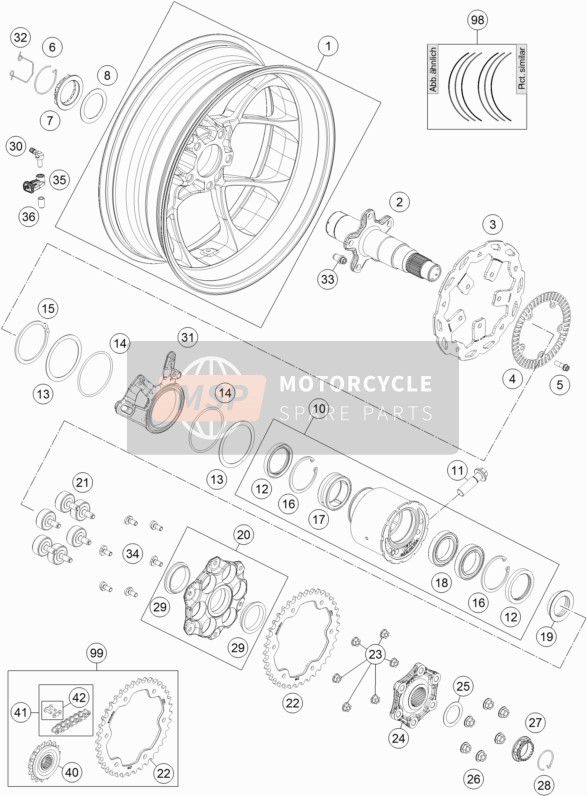 KTM 1290 Super Duke GT, orange USA 2017 Rear Wheel for a 2017 KTM 1290 Super Duke GT, orange USA