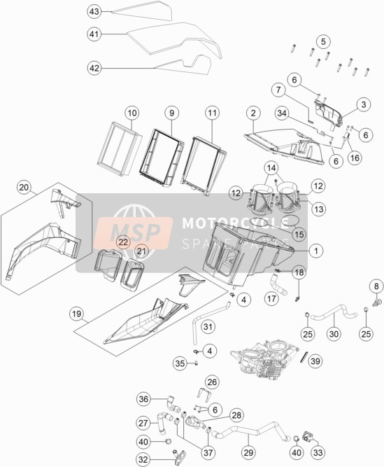 KTM 1290 Super Duke GT, orange Europe 2018 Filtre à air pour un 2018 KTM 1290 Super Duke GT, orange Europe