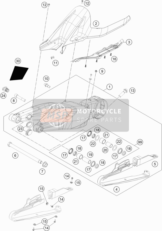 KTM 1290 Super Duke GT, orange USA 2018 Swing Arm for a 2018 KTM 1290 Super Duke GT, orange USA