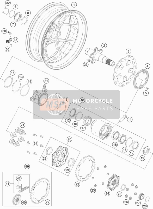 KTM 1290 Super Duke GT, white USA 2019 Rear Wheel for a 2019 KTM 1290 Super Duke GT, white USA