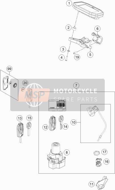 KTM 1290 Super Duke R, black USA 2018 Instruments / Système de verrouillage pour un 2018 KTM 1290 Super Duke R, black USA