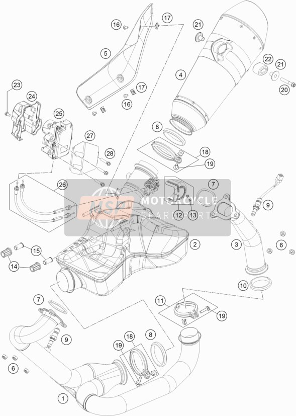 KTM 1290 Super Duke R, black USA 2019 Exhaust System for a 2019 KTM 1290 Super Duke R, black USA