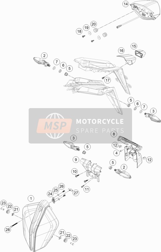 KTM 1290 Super Duke R, black USA 2019 Sistema de iluminación para un 2019 KTM 1290 Super Duke R, black USA