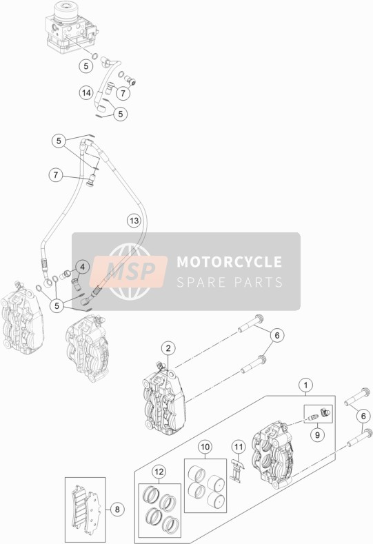 KTM 1290 Super Duke R, white USA 2018 Remklauw voor voor een 2018 KTM 1290 Super Duke R, white USA