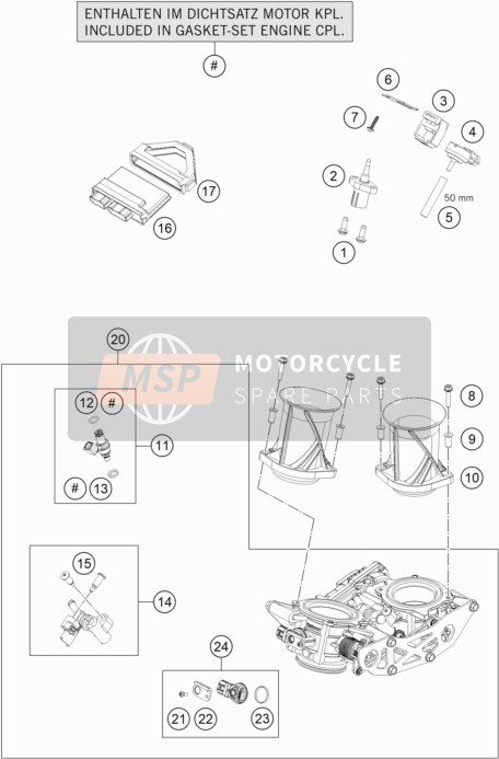 KTM 1290 Super Duke R, white USA 2018 Cuerpo del acelerador para un 2018 KTM 1290 Super Duke R, white USA