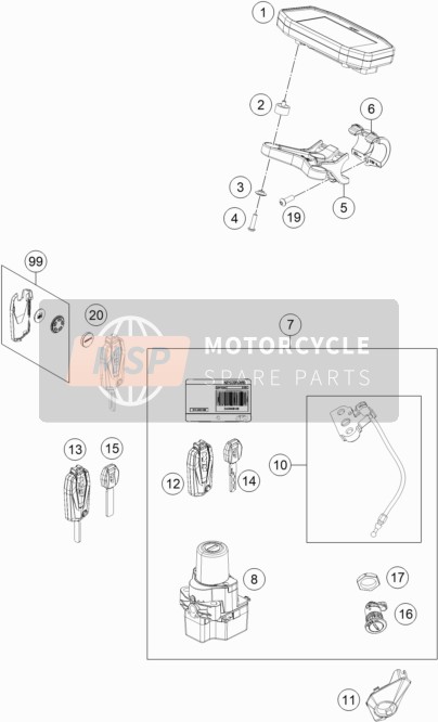 KTM 1290 Super Duke R, white Japan 2019 Instruments / Lock System for a 2019 KTM 1290 Super Duke R, white Japan