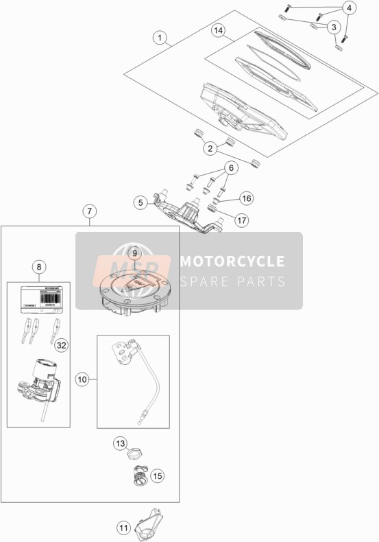KTM 1290 SUPERDUKE R BLACK ABS USA 2015 Instruments / Lock System for a 2015 KTM 1290 SUPERDUKE R BLACK ABS USA