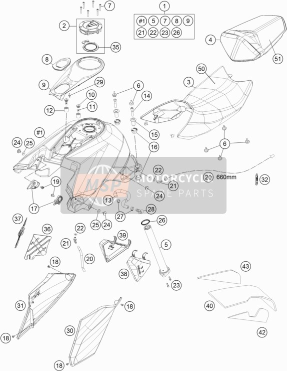 KTM 1290 SUPERDUKE R BLACK ABS USA 2016 Tank, Seat for a 2016 KTM 1290 SUPERDUKE R BLACK ABS USA
