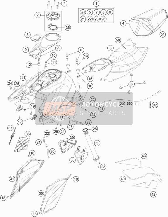 KTM 1290 SUPERDUKE R BLACK ABS Europe 2016 Tank, Seat for a 2016 KTM 1290 SUPERDUKE R BLACK ABS Europe