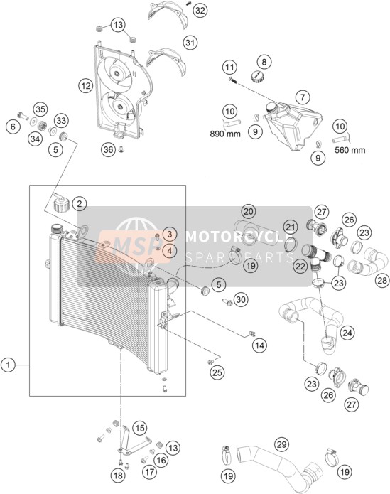KTM 1290 SUPERDUKE R ORANGE ABS Europe 2014 Kühlmittelsystem für ein 2014 KTM 1290 SUPERDUKE R ORANGE ABS Europe