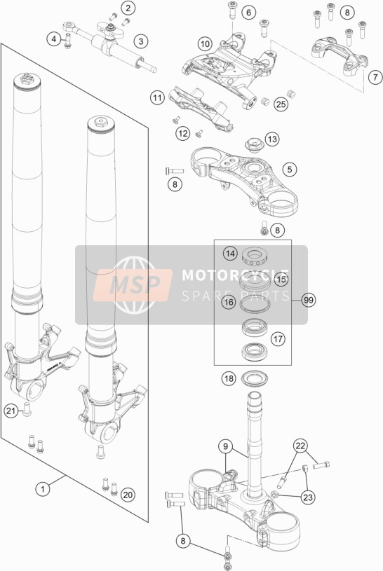 KTM 1290 SUPERDUKE R ORANGE ABS USA 2014 Forcella anteriore, Triplo morsetto per un 2014 KTM 1290 SUPERDUKE R ORANGE ABS USA