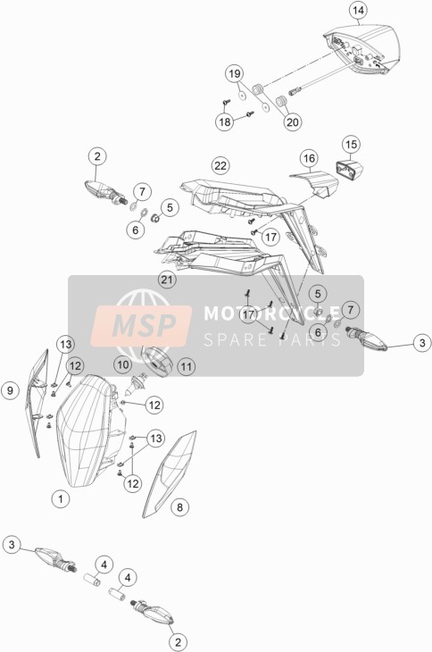KTM 1290 SUPERDUKE R ORANGE ABS Europe 2014 Lighting System for a 2014 KTM 1290 SUPERDUKE R ORANGE ABS Europe