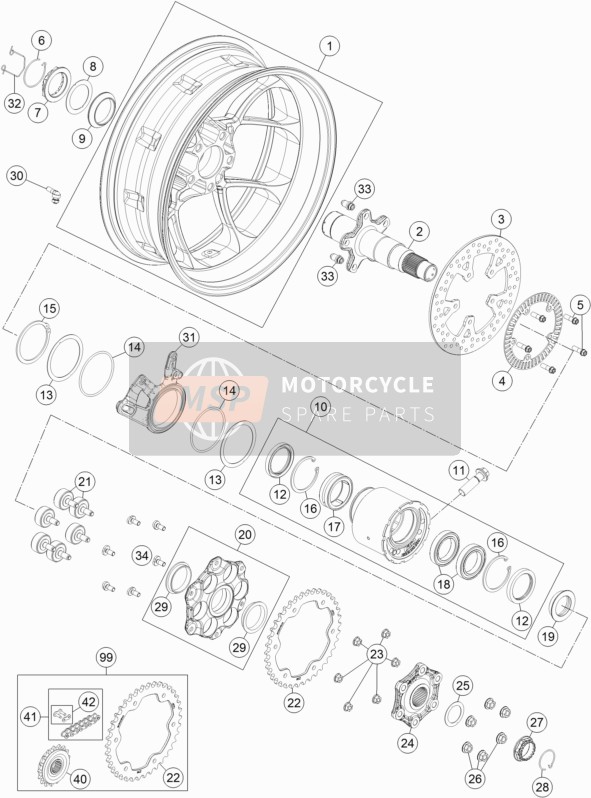 KTM 1290 SUPERDUKE R ORANGE ABS USA 2014 Rear Wheel for a 2014 KTM 1290 SUPERDUKE R ORANGE ABS USA