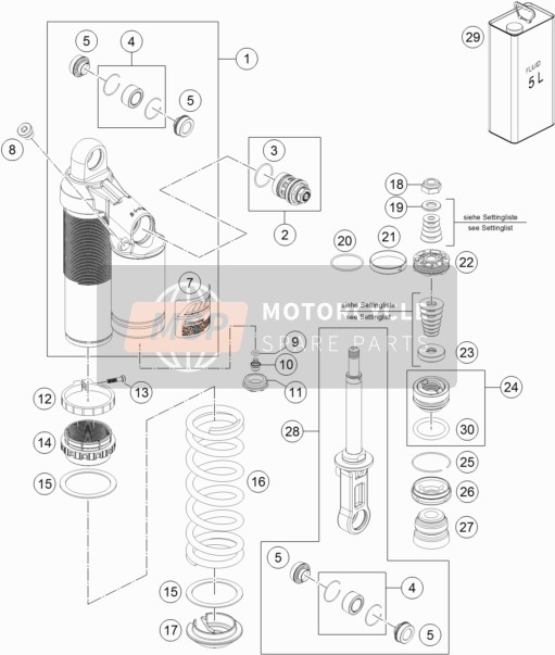 KTM 1290 SUPERDUKE R ORANGE ABS Australia 2014 Shock Absorber Disassembled for a 2014 KTM 1290 SUPERDUKE R ORANGE ABS Australia