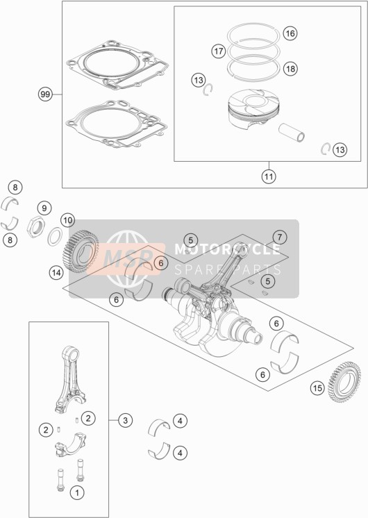 KTM 1290 SUPERDUKE R ORANGE ABS USA 2015 Crankshaft, Piston for a 2015 KTM 1290 SUPERDUKE R ORANGE ABS USA