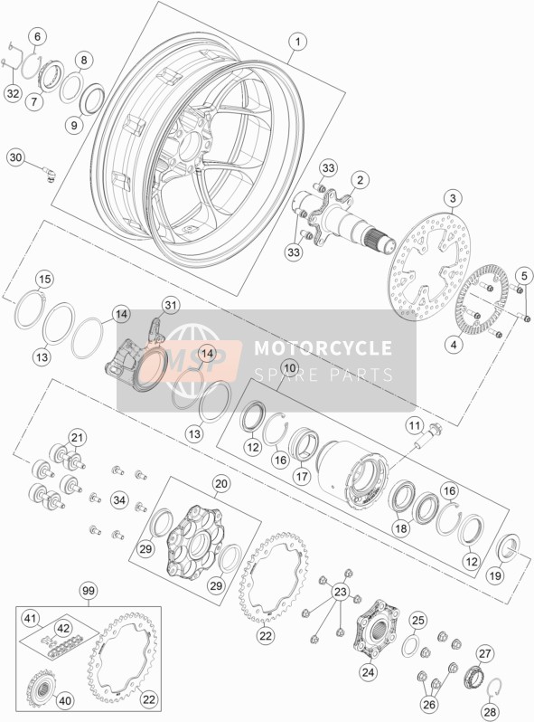 KTM 1290 SUPERDUKE R ORANGE ABS USA 2015 Rear Wheel for a 2015 KTM 1290 SUPERDUKE R ORANGE ABS USA