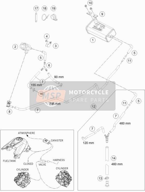 KTM 1290 SUPERDUKE R ORANGE ABS USA 2016 Recipiente evaporativo para un 2016 KTM 1290 SUPERDUKE R ORANGE ABS USA