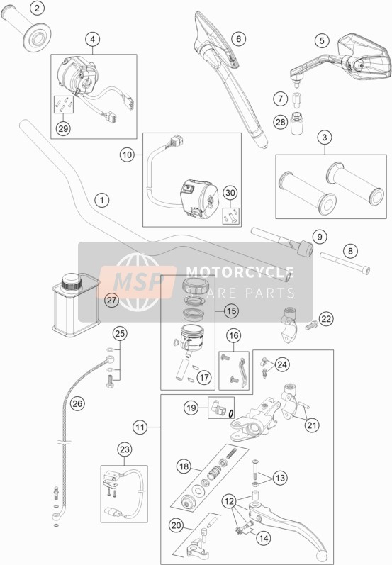 KTM 1290 SUPERDUKE R ORANGE ABS Australia 2016 Handlebar, Controls for a 2016 KTM 1290 SUPERDUKE R ORANGE ABS Australia